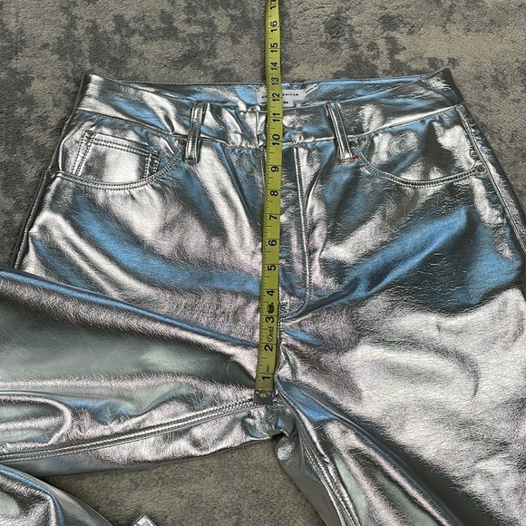 Good American Faux Leather Good Icon Straight Pants Silver Metallic Disco 8 29 - Picture 8 of 14